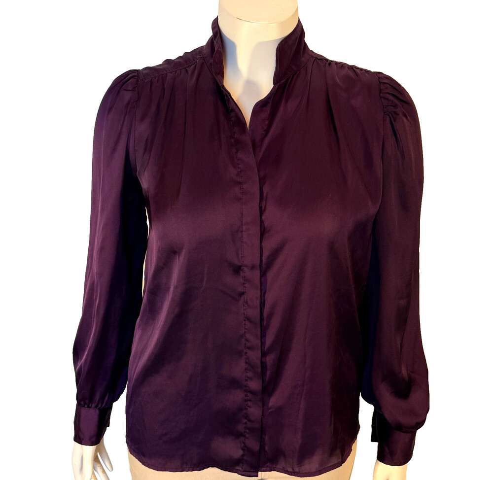Elie Tahari Blouse Button Up Womens M Dark Purple Long Sleeve